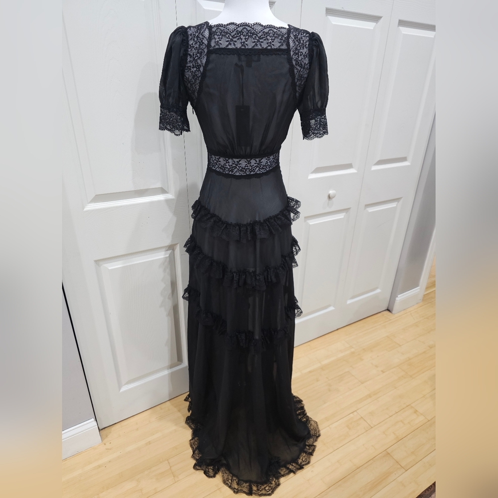 Dolls Kill Sexy Goth Widow Perpetual Night Lace Mesh Maxi Dress XXS XS - Picture 6 of 9